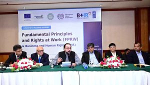 Federal Minister for Overseas Pakistanis and Human Resource Development Chaudhary Salik Hussain addresses an event organized by the Employers’ Federation of Pakistan at a local hotel