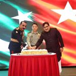 Chargé d'Affaires, Aizaz Khan, a.i. of the Embassy of Pakistan, Brigadier Ali Asghar Khan, Defence and Army Attaché of the Embassy of Pakistan and Lt. Gen. Luo Huiqi, Secretary of the Commission for Discipline Inspection Director of the Supervisory Commission of the PLA Army are cutting the cake at Defence and Martyrs Day reception organised by the Embassy of Pakistan