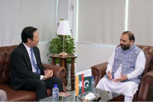 Ambassador of the Republic of the Union of Myanmar to Pakistan, Wunna Han calls on Federal Minister for National Heritage and Culture Aurangzeb Khan Khichi at his office