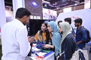 Women visitors gather information while exploring a stall at the 28th ITCN Asia 2026 at the Expo Centre
