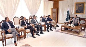 Acting President Syed Yousuf Raza Gilani in a meeting with Dr Abdul Ghaffar Jhammat of Darya Khan, Bhakkar, at Aiwan-e-Sadr.