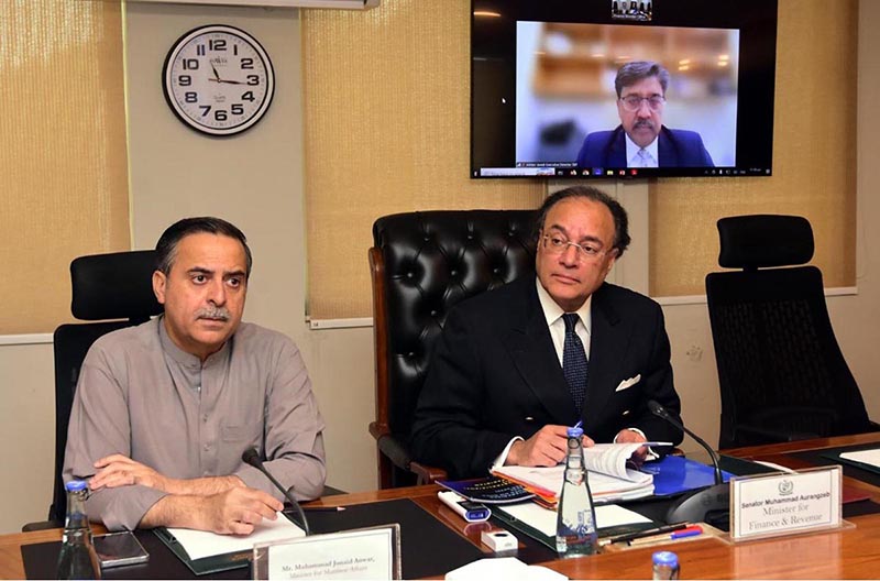 Federal Minister for Finance and Revenue, Senator Muhammad Aurangzeb, chairing a meeting of the Cabinet Committee on State-Owned Enterprises (CCoSOEs) at the Finance Division