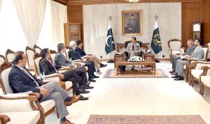 Acting President Syed Yousuf Raza Gilani in a meeting with Dr Abdul Ghaffar Jhammat of Darya Khan, Bhakkar, at Aiwan-e-Sadr.