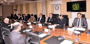 Federal Minister for Finance and Revenue, Senator Muhammad Aurangzeb, chairing a meeting of the Cabinet Committee on State-Owned Enterprises (CCoSOEs) at the Finance Division