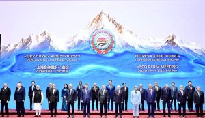 Prime Minister Muhammad Shehbaz Sharif in a family photo with world leaders for the SCO+ meeting at the SCO Council of Heads of State Summit.