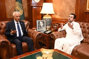Sindh Chief Minister Sindh's Special Assistant Hussain Aslam Bhatti is offering Fateha on the death of the father-in-law of Sindh Governor Syed Muhammad Nehal Hashmi at the Governor House