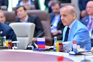 Prime Minister Muhammad Shehbaz Sharif addresses the SCO+ meeting at the SCO Council of Heads of State Summit.