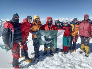 Pakistani mountaineers, Zakir Sadpara, Akbar Sadpara, Basharat Tisar, Mazahir Arandu and Abbas Arandu along with foreign climbers on the summit of Spantik (7027m) on August 20. After successful summit the team members arrived in Skardu.