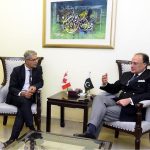 Federal Minister for Finance and Revenue, Senator Muhammad Aurangzeb, meeting with High Commissioner of Canada to Pakistan, H.E. Mr. Tarik Ali Khan, at the Finance Division today to discuss trade, investment and bilateral economic cooperation