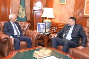 Sindh Chief Minister Sindh's Special Assistant Hussain Aslam Bhatti is offering Fateha on the death of the father-in-law of Sindh Governor Syed Muhammad Nehal Hashmi at the Governor House