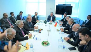 Prime Minister Muhammad Shehbaz Sharif meets with the President of Islamic Republic of Iran, Dr. Masoud Pezeshkian on the sidelines of the 81st Session of United Nations General Assembly (UNGA).