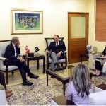 Federal Minister for Finance and Revenue, Senator Muhammad Aurangzeb, meeting with High Commissioner of Canada to Pakistan, H.E. Mr. Tarik Ali Khan, at the Finance Division today to discuss trade, investment and bilateral economic cooperation