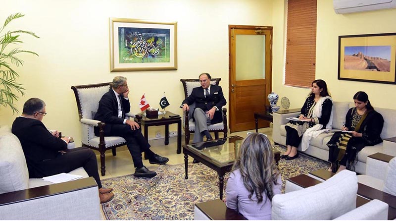 Federal Minister for Finance and Revenue, Senator Muhammad Aurangzeb, meeting with High Commissioner of Canada to Pakistan, H.E. Mr. Tarik Ali Khan, at the Finance Division today to discuss trade, investment and bilateral economic cooperation