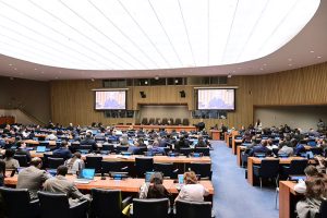 Prime Minister Muhammad Shehbaz Sharif addressing a high-level meeting at the United Nations Headquarters marking the 40th anniversary of the Declaration on the Right to Development