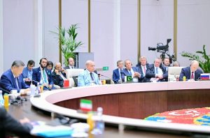 Prime Minister Muhammad Shehbaz Sharif addresses the SCO+ meeting at the SCO Council of Heads of State Summit.