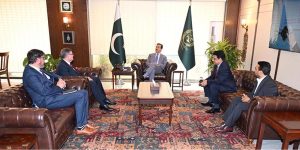 Chairman Senate Syed Yousuf Raza Gilani meets Pastor Dr. Bob Roberts Jr., Founder, Multi-Faith Neighbors Network (MFNN), USA, Micah Fries, Director, Multi-Faith Neighbors Network (MFNN), USA, and Senator Khalil Tahir Sandhu at Parliament House