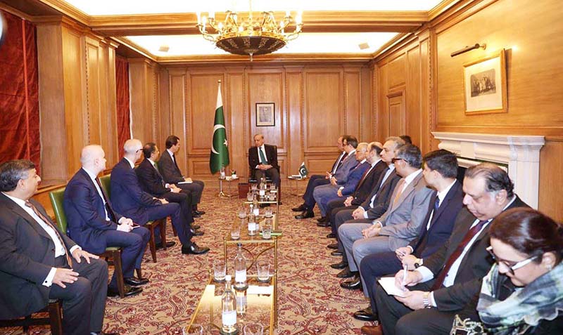 Prime Minister Muhammad Shehbaz Sharif in a meeting with the delegation of JP Morgan headed by its co- CEO, Mathieu Wiltz