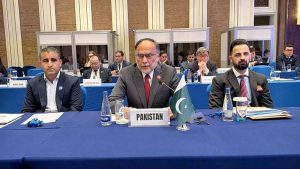 Federal Minister for Planning, Development and Special Initiatives Ahsan Iqbal participating in a session of the 25th Central Asia Regional Economic Cooperation (CAREC) Ministerial Conference
