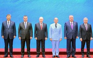 Prime Minister Muhammad Shehbaz Sharif in a group photo with heads of States at the SCO Council of Heads of State Summit.
