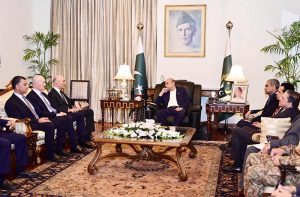 President Asif Ali Zardari in a meeting with Ahmad Al Hajjar, Minister of Interior and Municipalities of the Lebanese Republic, at Aiwan-e-Sadr