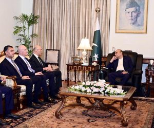 President Asif Ali Zardari in a meeting with Ahmad Al Hajjar, Minister of Interior and Municipalities of the Lebanese Republic, at Aiwan-e-Sadr