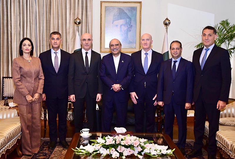 President Asif Ali Zardari in a group photograph with Ahmad Al Hajjar, Minister of Interior and Municipalities of the Lebanese Republic, at Aiwan-e-Sadr
