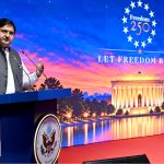 Punjab Assembly Speaker Malik Muhammad Ahmad Khan, is addressing the 'Freedom 250' reception at a local hotel, to mark the 250th anniversary of American Independence Day