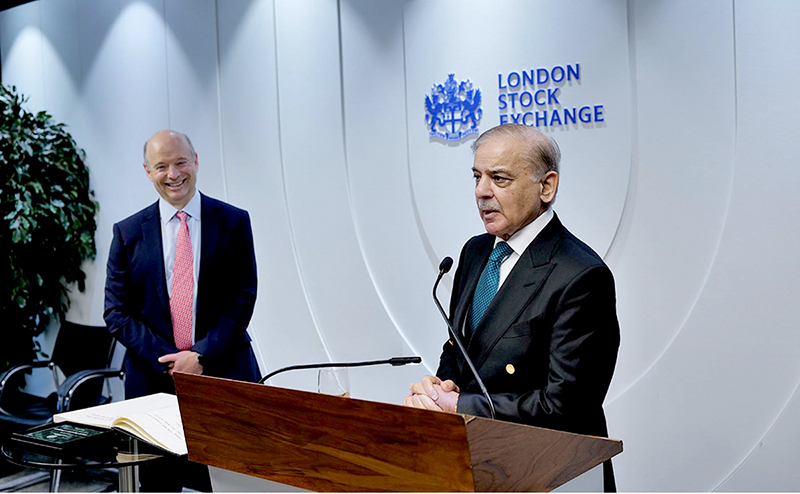 Prime Minister of Pakistan Muhammad Shehbaz Sharif addresses at the London Stock Exchange