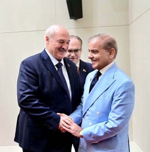 Prime Minister Muhammad Shehbaz Sharif meets the President of Belarus, Aleksandr Lukashenko along the sidelines of SCO Council of Heads of State Summit.