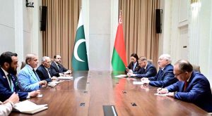 Prime Minister Muhammad Shehbaz Sharif meets the President of Belarus, Aleksandr Lukashenko along the sidelines of SCO Council of Heads of State Summit.