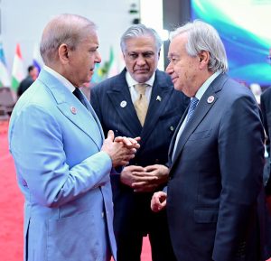 Prime Minister Muhammad Shehbaz Sharif meets the Secretary General of United Nations, Antonio Guterres on the sidelines of the SCO Council of Heads of State Summit.
