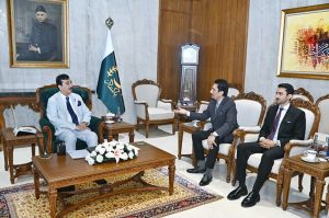 Acting President Syed Yousuf Raza Gilani in a meeting with Chairman and Editor-in-Chief of Pakistan Observer Faisal Zahid Malik at Aiwan-e-Sadr.