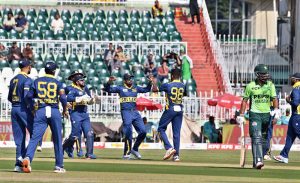 Pakistani batter Fakhar Zaman plays a shot during the ODI Tri-Series match between Pakistan and Sri Lanka at Rawalpindi Cricket Stadium