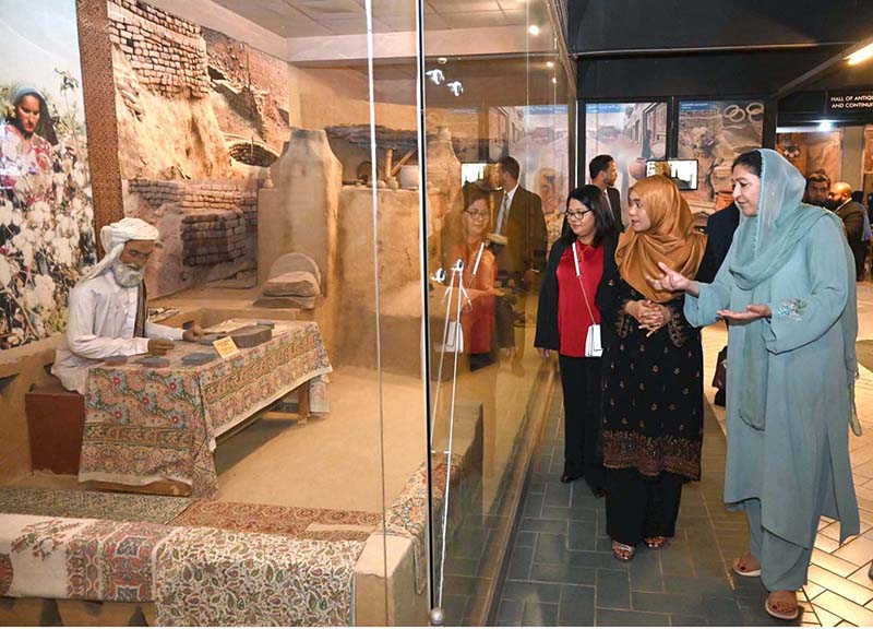 First Lady of Maldives Madam Sajidha Mohamed being briefed by Minister of State for Federal Education and Professional Training during her visit to Lok Virsa Museum
