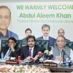 Federal Minister for Communications Abdul Aleem Khan addressing the members of business community at Lahore Chamber of Commerce and Industry (LCCI)