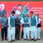 Prime Minister Muhammad Shehbaz Sharif distributes reward cheques amongst the medal winners of the Asian Games