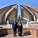President of the Republic of Maldives Dr. Mohamed Muizzu and First Lady Madam Sajidha Mohamed pose for a photograph during their visit to the Pakistan Monument