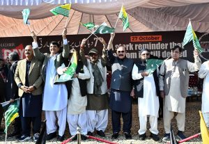 Federal Minister for Kashmir Affairs, Gilgit-Baltistan and States and Frontier Regions Engr. Amir Muqam addressing a gathering on the occasion of Kashmir Black Day, to condemn the Indian atrocities against Kashmiris and the Indian illegal occupation of Kashmir on October 27, 1947. Every year, the day is marked to express solidarity and support with Kashmiri people in their struggle for right to self-determination.