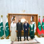 President Asif Ali Zardari and First Lady Bibi Asifa Bhutto Zardari, with President of the Republic of Maldives Dr Mohamed Muizzu and First Lady Madam Sajidha Mohamed at Aiwan-e-Sadr