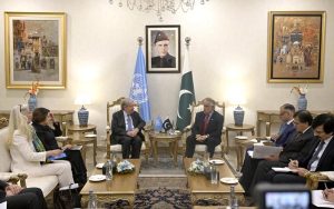 Deputy Prime Minister/Foreign Minister Senator Muhammad Ishaq Dar meets UN Secretary-General António Guterres at the Ministry of Foreign Affairs.