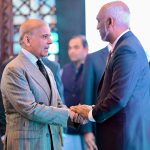 President of the Maldives Dr. Muhammad Muizzu and Prime Minister Muhammad Shehbaz Sharif interact during the Maldives-Pakistan Business Forum