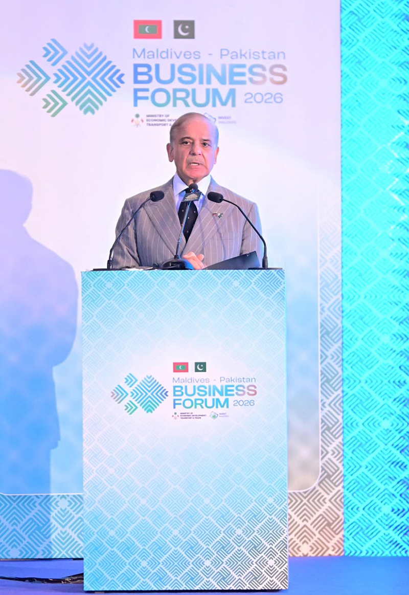 Prime Minister Muhammad Shehbaz Sharif addresses the Maldives-Pakistan Business Forum