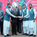 Prime Minister Muhammad Shehbaz Sharif distributes reward cheques amongst the medal winners of the Asian Games