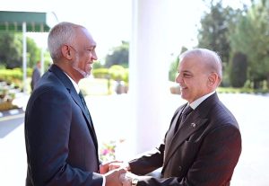Prime Minister Muhammad Shehbaz Sharif welcomes President of the Maldives H.E. Muhammad Muizzu at the Prime Minister's House