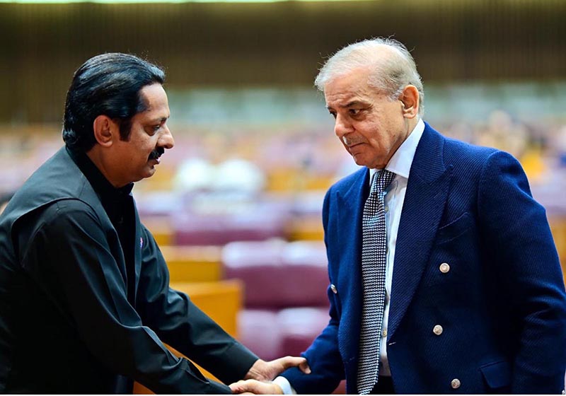 Prime Minister Muhammad Shehbaz Sharif meets parliamentarians in a session of the National Assembly