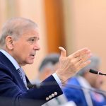 Prime Minister Muhammad Shehbaz Sharif addresses a meeting of PML(N)'s parliamentary party