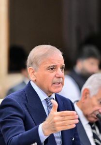 Prime Minister Muhammad Shehbaz Sharif addresses a meeting of PML(N)'s parliamentary party