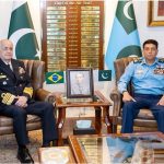 A high-level delegation from the Federative Republic of Brazil, led by Admiral Renato Rodrigues De Aguiar Freire, Chief of the Joint Chiefs of Staff of the Armed Forces of Brazil, called on Air Chief Marshal Zaheer Ahmed Baber Sidhu, NI (M), HJ, Chief of the Air Staff
