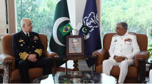 A high-level delegation from the Federative Republic of Brazil, led by Admiral Renato Rodrigues De Aguiar Freire, Chief of the Joint Chiefs of Staff of the Armed Forces of Brazil, called on Admiral Naveed Ashraf, NI, NI (M), TBt, Chief of the Naval Staff