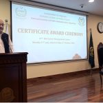 Secretary, Establishment Division, Barrister Nabeel A. Awan addressing to participants during the passing-out ceremony of the 47th Mid-Career Management Course at NIPA